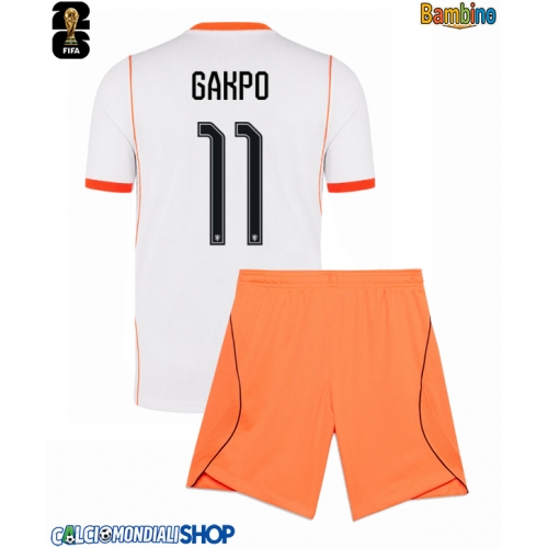 Maglie da calcio Paesi Bassi Cody Gakpo #11 Seconda Maglia Bambino Mondiali 2026  Manica Corta + Pantaloni corti)
